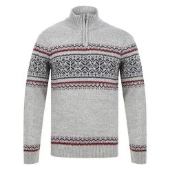 Mens Fair Isle Christmas Jumper Traditional Style Knit 1/4 Zip