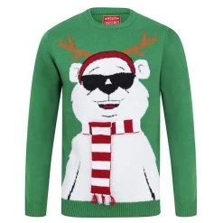 Mens Novelty Christmas Jumper Light Up Knitted Polar Bear