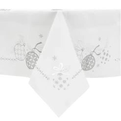Christmas Baubles Tablecloths Napkins Fabric White Red