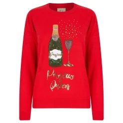 Womens Prosecco Queen Sequin Christmas Jumper