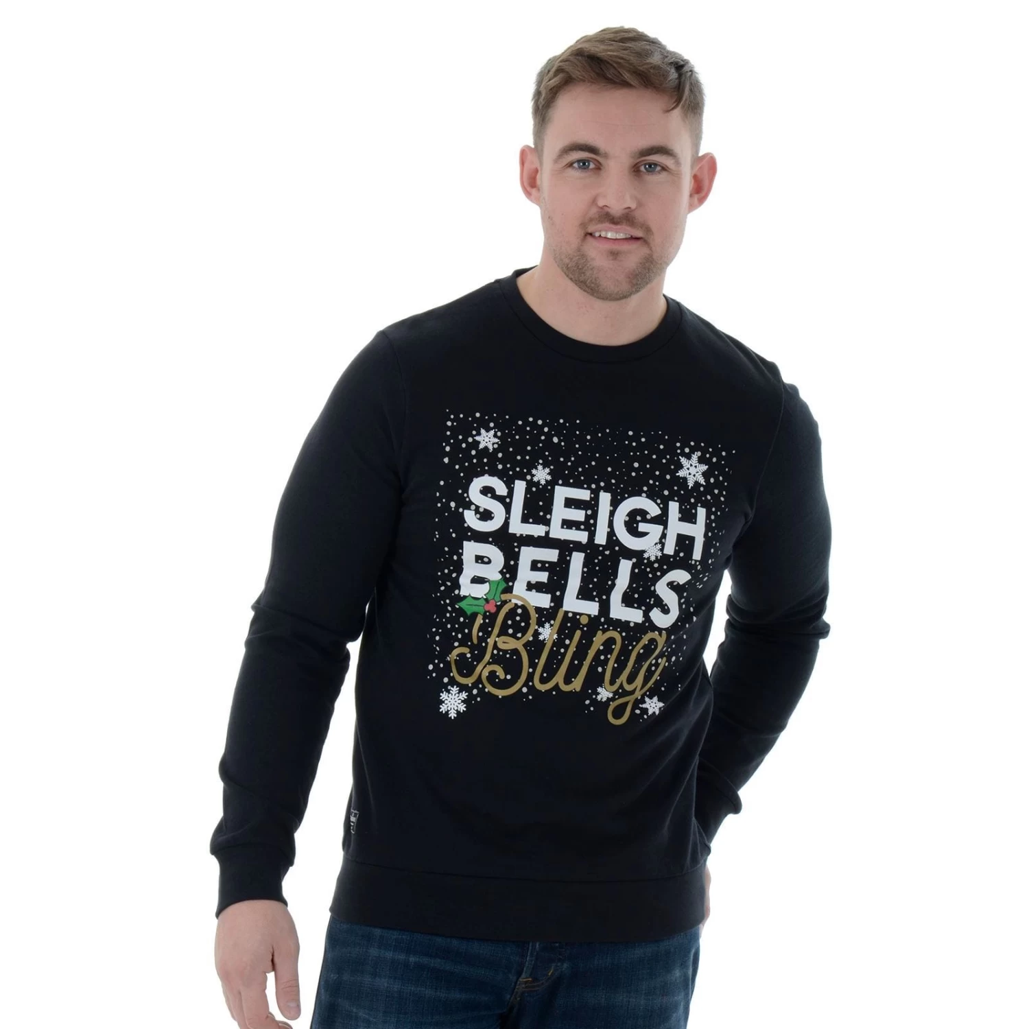 Mens Novelty Christmas Jumper Sweatshirt Sleigh Bells Bling 4 Mens Novelty Christmas Jumper Sweatshirt Sleigh Bells Bling - Image 2