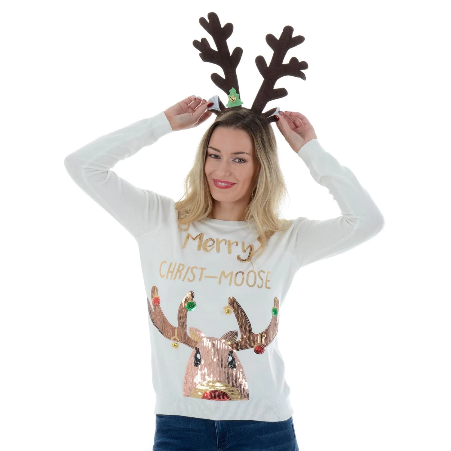 Womens Novelty Sequin Merry Christ-Moose Christmas Jumper 5 Womens Novelty Sequin Merry Christ-Moose Christmas Jumper - Image 3