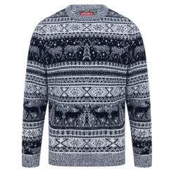 Mens Reindeer Fair Isle Christmas Jumper Grey Marl Nordic