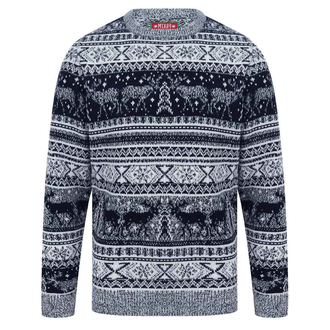 Mens Reindeer Fair Isle Christmas Jumper Grey Marl Nordic 3 Mens Reindeer Fair Isle Christmas Jumper Grey Marl Nordic