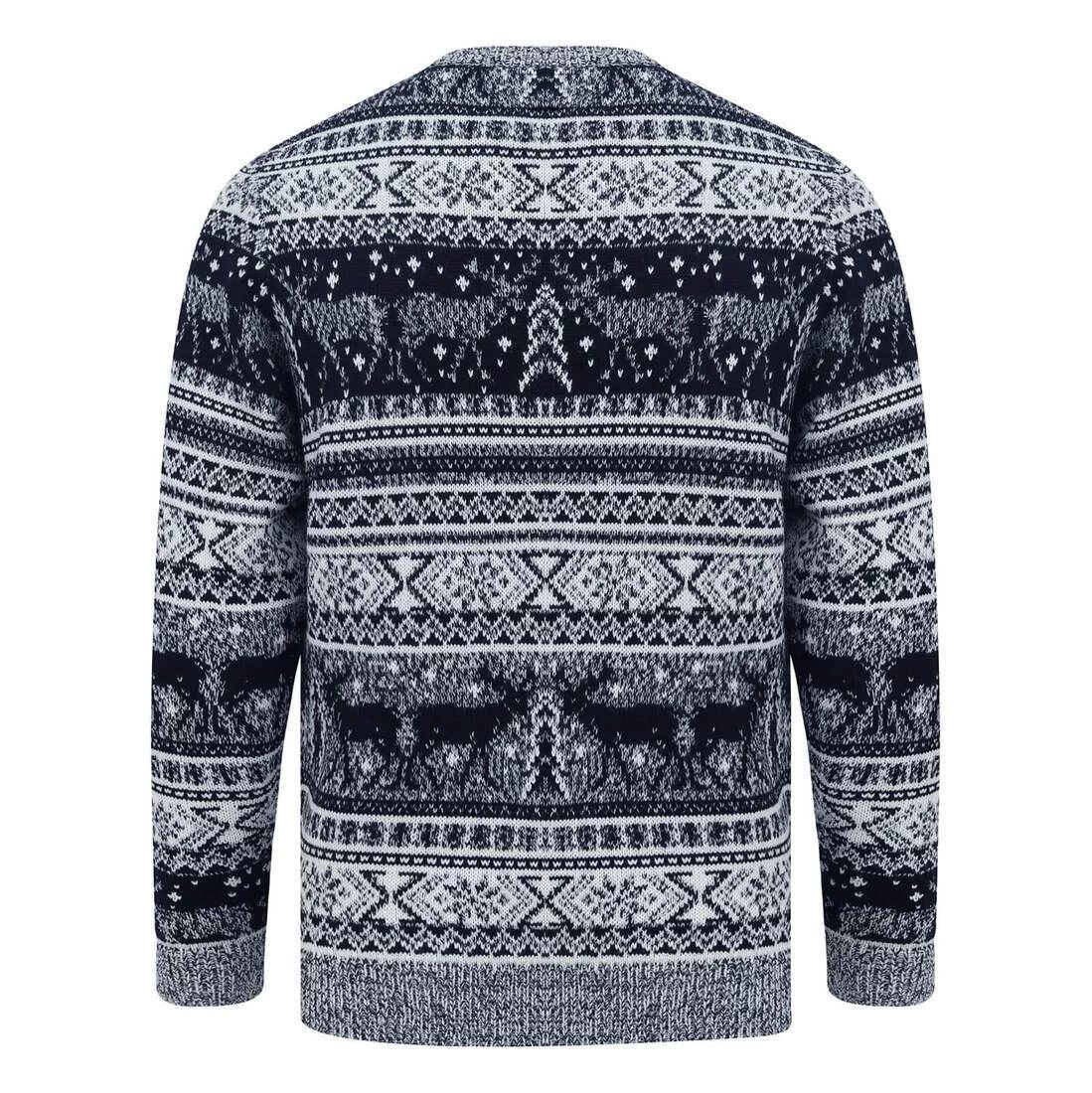 Mens Reindeer Fair Isle Christmas Jumper Grey Marl Nordic 4 Mens Reindeer Fair Isle Christmas Jumper Grey Marl Nordic - Image 2