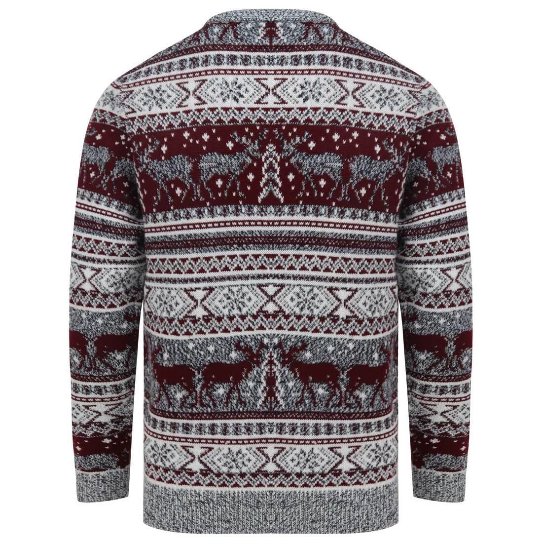 Mens Reindeer Fair Isle Christmas Jumper Grey Marl Nordic 6 Mens Reindeer Fair Isle Christmas Jumper Grey Marl Nordic - Image 4