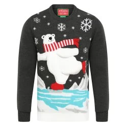 Mens Christmas Jumper Polar Bear Ice Skating With Striped Scarf -Christmas Decoration Shop SRG1A15803 A 1 opt
