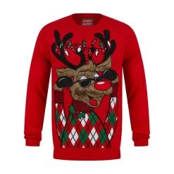 Mens LED Faux Fur Rudolph Argyle Christmas Jumper