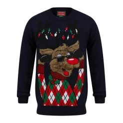 Mens LED Faux Fur Rudolph Argyle Christmas Jumper 8 Mens LED Faux Fur Rudolph Argyle Christmas Jumper -Christmas Decoration Shop SRG1A17388 F.opt