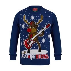 Mens LED Rudolph Rocks Christmas Jumper 3D Nose