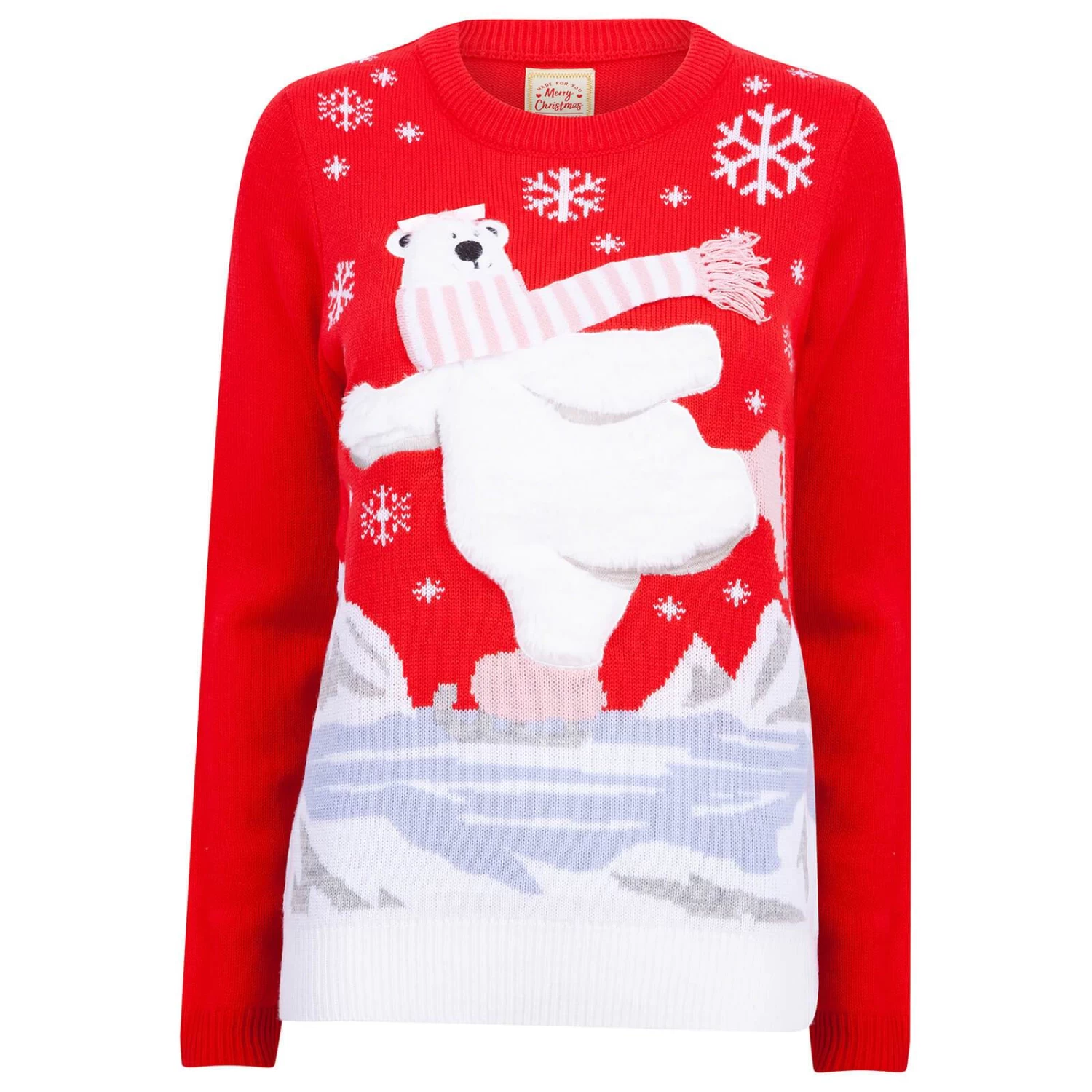 Ladies Christmas Jumper Polar Bear Ice Skating Red 4 Ladies Christmas Jumper Polar Bear Ice Skating Red - Image 2
