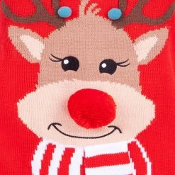 Womens Christmas Jumper Rudolph Reindeer Red Pom Pom Scarf -Christmas Decoration Shop SRG3A17233 A 3 opt