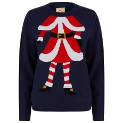 Womens Mrs Claus Christmas Jumper Navy Blue Xmas Sweater