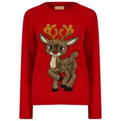 Womens Faux Fur Reindeer Christmas Jumper