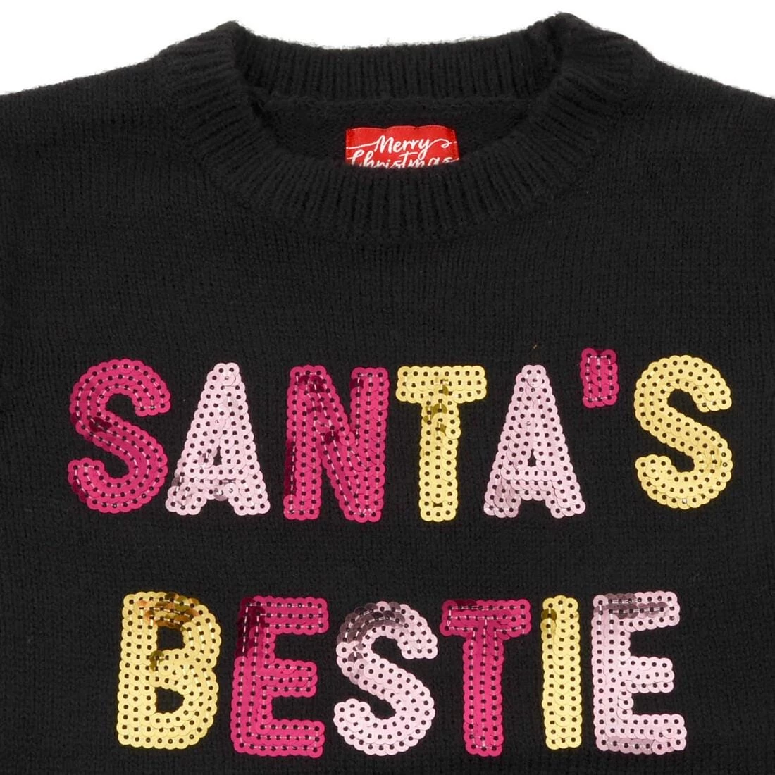 Girls Santas Bestie Christmas Jumper Gold Pink Sequins 4 Girls Santas Bestie Christmas Jumper Gold Pink Sequins - Image 2