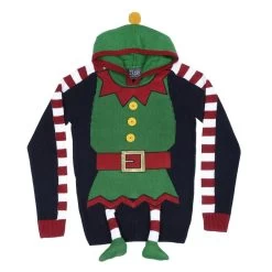 Hooded Christmas Jumper Elf Body With Legs Novelty Unisex