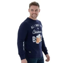 Mens Novelty Christmas Jumper Sweatshirt All I Want Is Booze -Christmas Decoration Shop VISFMV031 NVY 1600 2 05913.1510156388.1100.1100