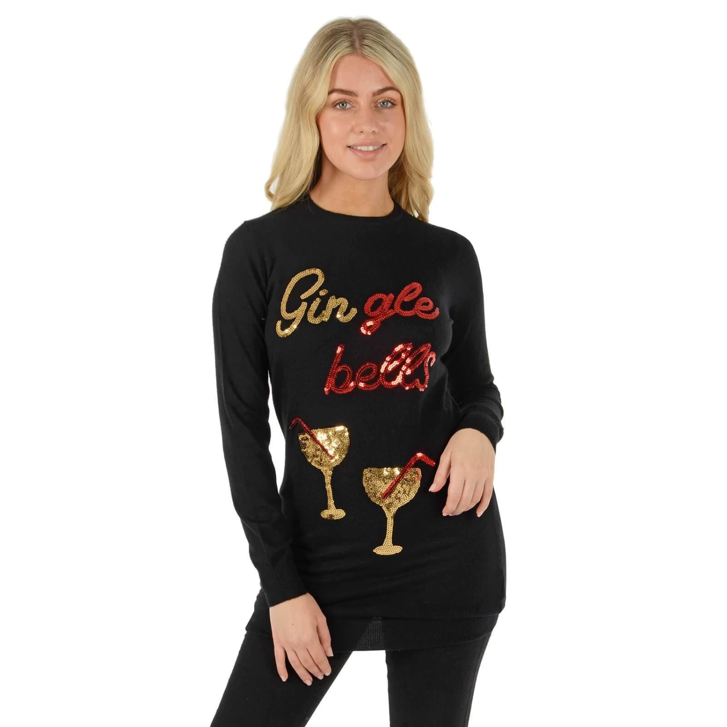 Womens Christmas Jumper Gingle Bells Cocktails Sequins 3 Womens Christmas Jumper Gingle Bells Cocktails Sequins