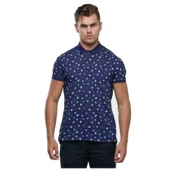 Mens Christmas Polo Shirt Navy Candy Cane Snowflake Xmas Top