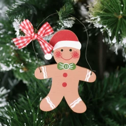 Set Of 6 Gingerbread Man Xmas Tree Decorations Wooden Boxed -Christmas Decoration Shop XS4521
