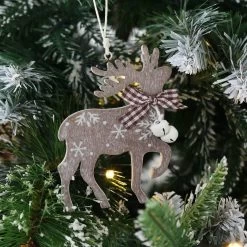 Set Of 6 Reindeer Christmas Tree Decorations Wooden Boxed -Christmas Decoration Shop XS4530