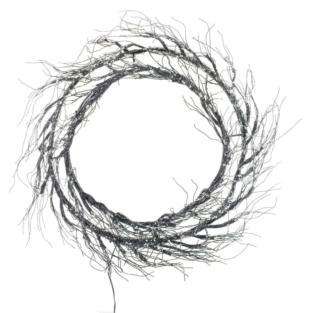 16" Twig Wreath Black Frosted Pre-Lit Xmas Decoration 5 16" Twig Wreath Black Frosted Pre-Lit Xmas Decoration - Image 3