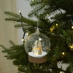 Light Up Glass Christmas Bauble Reindeer Forest In Snow