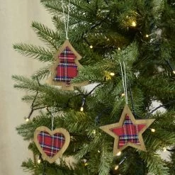 Set Of 6 Tartan Wooden Hanging Christmas Tree Decorations -Christmas Decoration Shop XS5263 1600 5 26114.1508510439.1100.1100