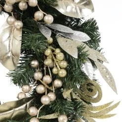 Christmas Wreath Pre-Lit Silver Gold Leaf Berries 60cm (2ft) -Christmas Decoration Shop XS5819 1600 2 72872.1539337988.1100.1100