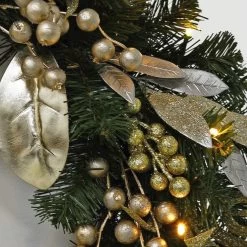 Christmas Wreath Pre-Lit Silver Gold Leaf Berries 60cm (2ft) -Christmas Decoration Shop XS5819 1600 6 32683.1539340807.1100.1100
