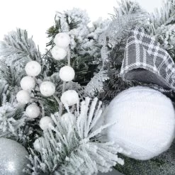 Snow Flocked Christmas Wreath With Grey Tartan Bows 60cm -Christmas Decoration Shop XS6434 1600 2 69375.1567498365.1100.1100