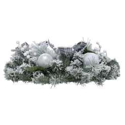 Snow Flocked Christmas Wreath With Grey Tartan Bows 60cm -Christmas Decoration Shop XS6434 1600 3 60293.1567498370.1100.1100