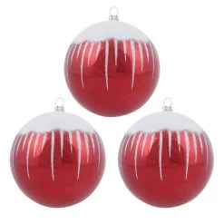 3pk Shiny Christmas Tree Baubles With Glitter Snowscape