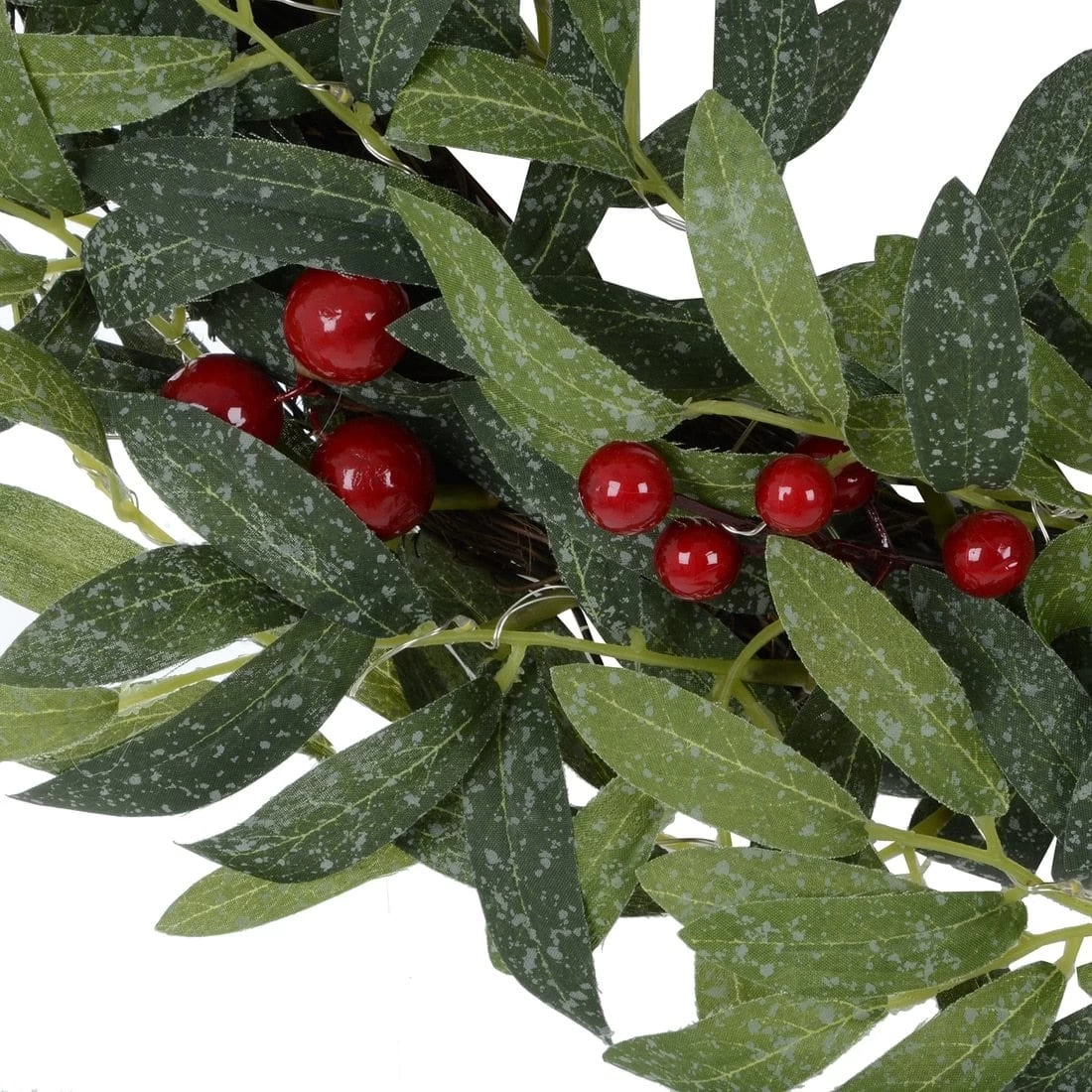 24" Pre Lit Christmas Wreath Fabric Leaves Berries Battery Op 6 24" Pre Lit Christmas Wreath Fabric Leaves Berries Battery Op - Image 4