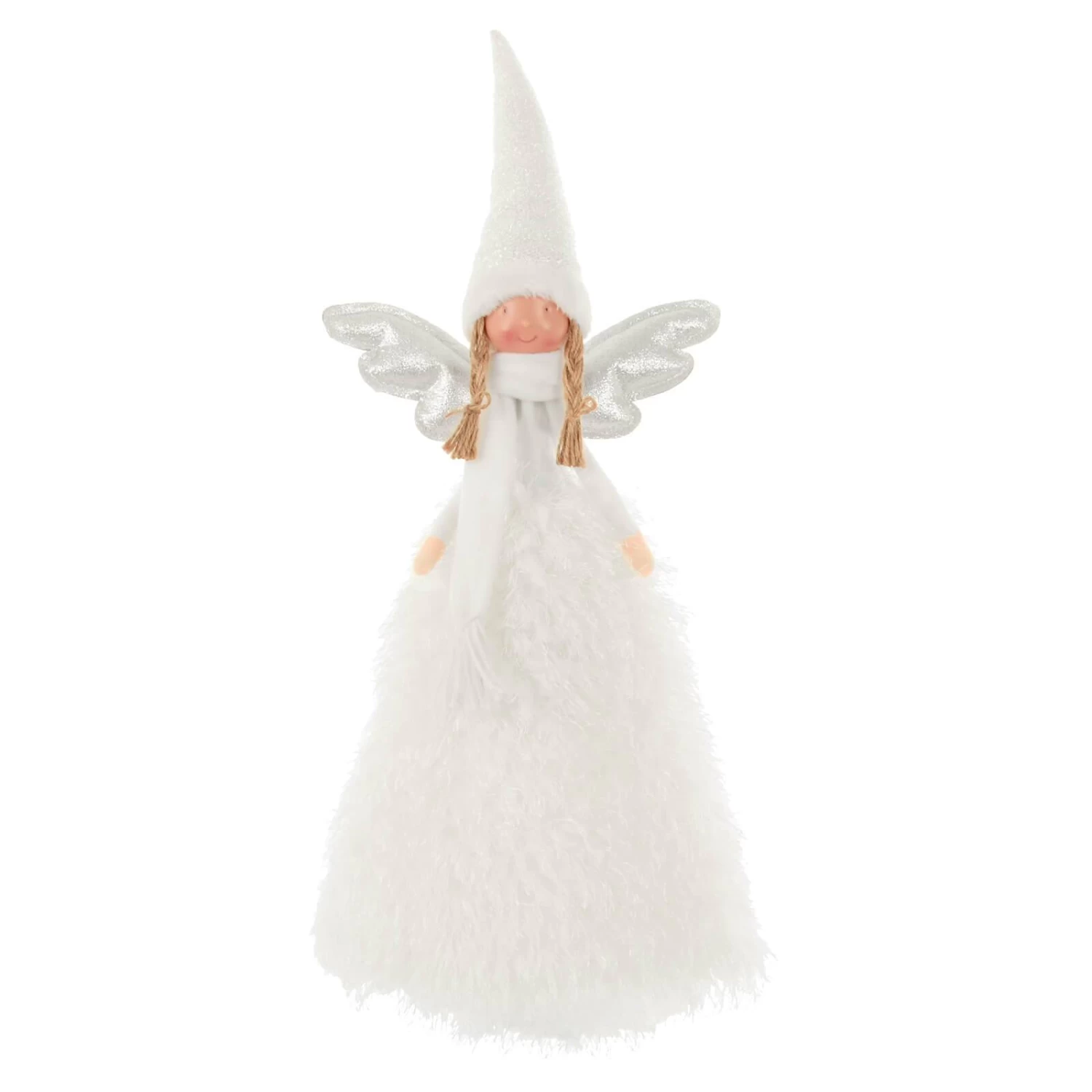 Fabric Christmas Tree Fairy Topper White Silver Long Robe 55cm 4 Fabric Christmas Tree Fairy Topper White Silver Long Robe 55cm - Image 2
