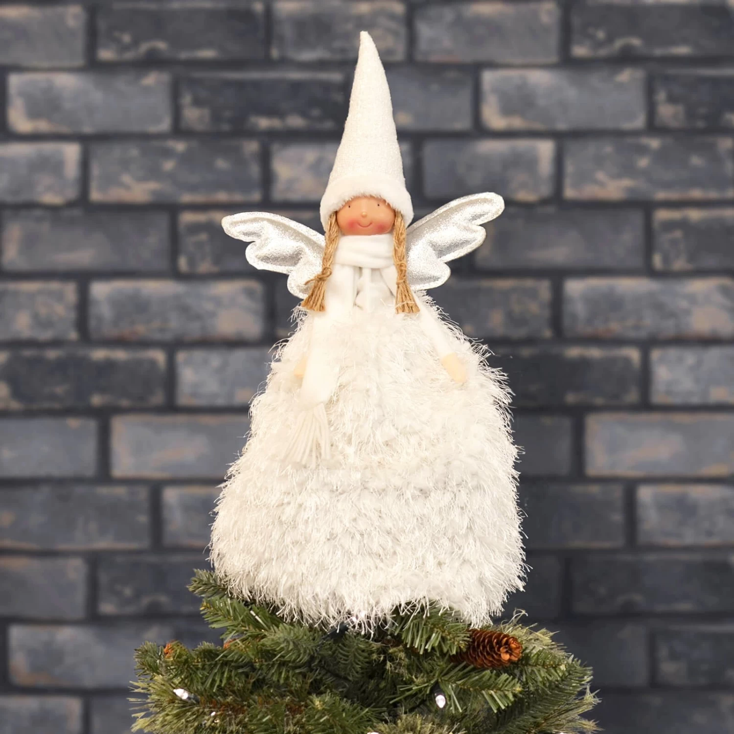 Fabric Christmas Tree Fairy Topper White Silver Long Robe 55cm 3 Fabric Christmas Tree Fairy Topper White Silver Long Robe 55cm