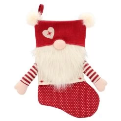 54cm Gonk Christmas Stocking Arms Beard Pom Poms Grey Red -Christmas Decoration Shop XS7246 1 opt