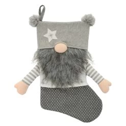 54cm Gonk Christmas Stocking Arms Beard Pom Poms Grey Red -Christmas Decoration Shop XS7247 1 opt