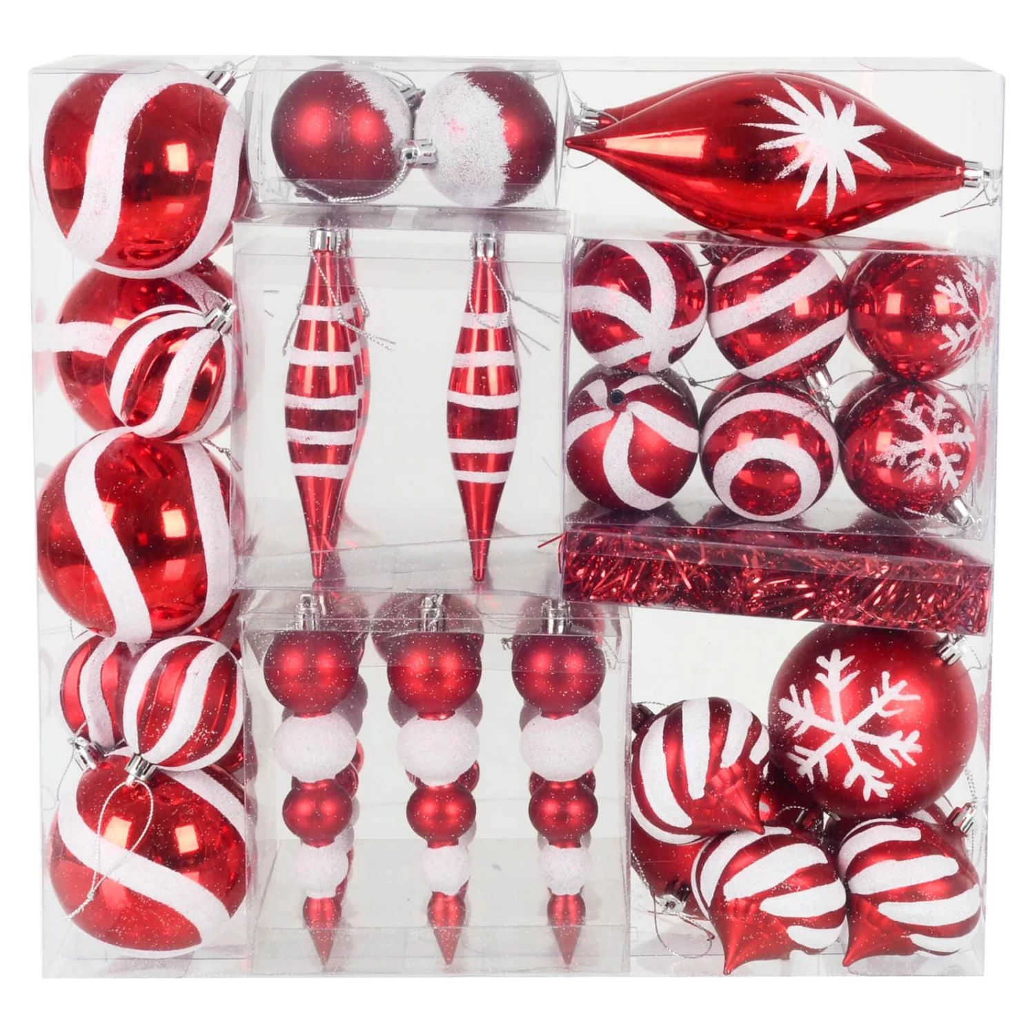 52pc Christmas Tree Baubles Set Mixed Design Red White 3 52pc Christmas Tree Baubles Set Mixed Design Red White