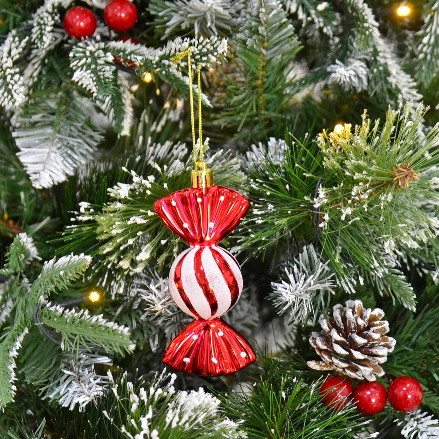Pack Of 20 Sweetie Baubles Tree Decorations Red White Candy 11cm 3 Pack Of 20 Sweetie Baubles Tree Decorations Red White Candy 11cm