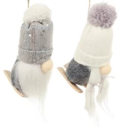 Pair Of Grey White Gonks Christmas Tree Decorations 17cm -Christmas Decoration Shop XS7521 2 opt