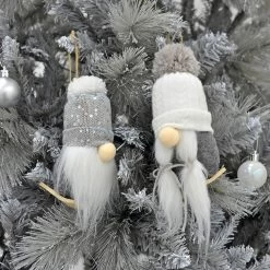 Pair Of Grey White Gonks Christmas Tree Decorations 17cm