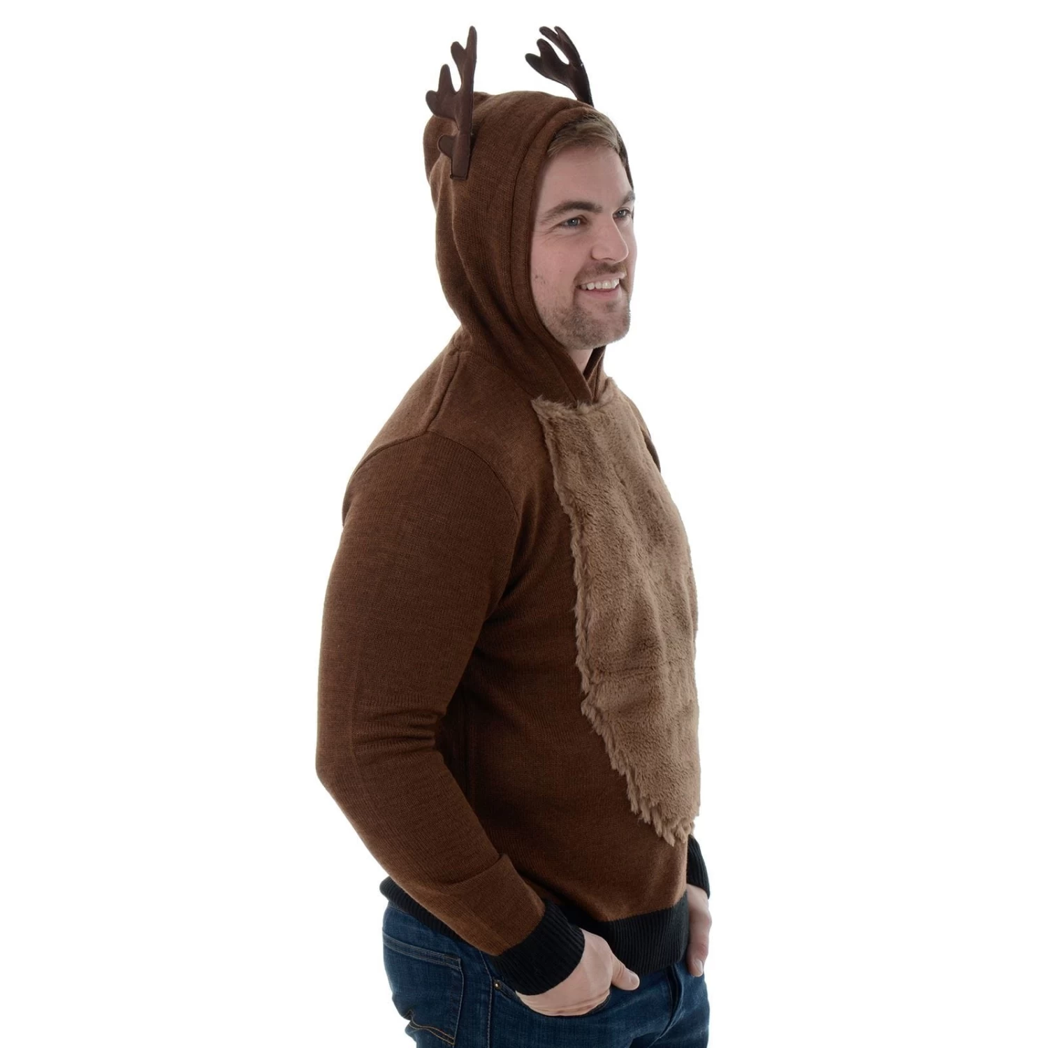 Mens Novelty Rudolph Overhead Hoody Knitted Christmas Jumper 3 Mens Novelty Rudolph Overhead Hoody Knitted Christmas Jumper
