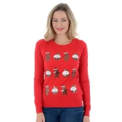 Womens Novelty Sequin Gingerbread & Christmas Pudding Jumper