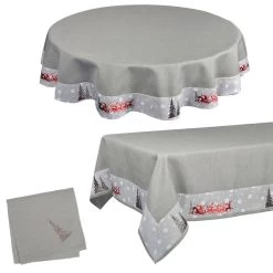 Fabric Christmas Tablecloths Table Covers / Napkins -Christmas Decoration Shop grey sleigh trim opt 26563.1591950781.1100.1100